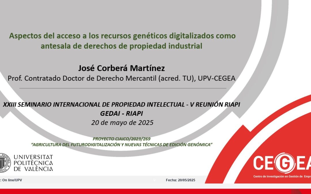 Palestra de José Corberá Martínez sobre acesso a recursos genéticos digitais e os direitos de propriedade industrial