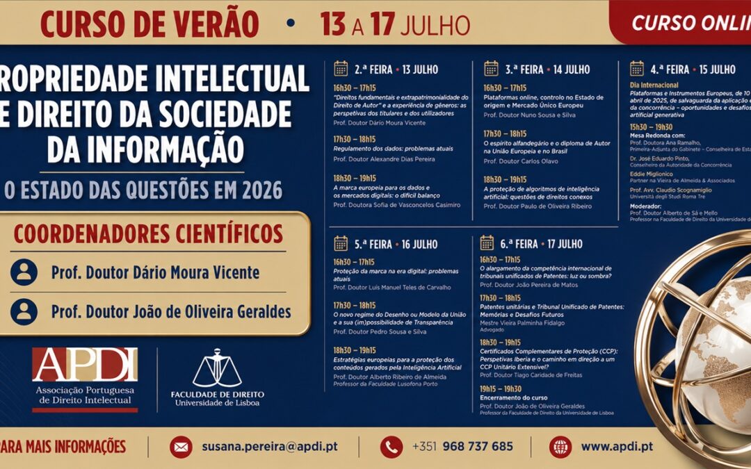 APDI e FDUL promovem Curso de Verão 2026 sobre Propriedade Intelectual.